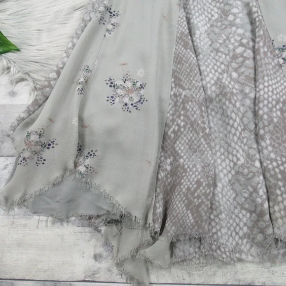 FREE PEOPLE Rock On Snake Floral Print Mixed Media Handkerchief Hem Maxi Skirt 4 - Picture 6 of 12